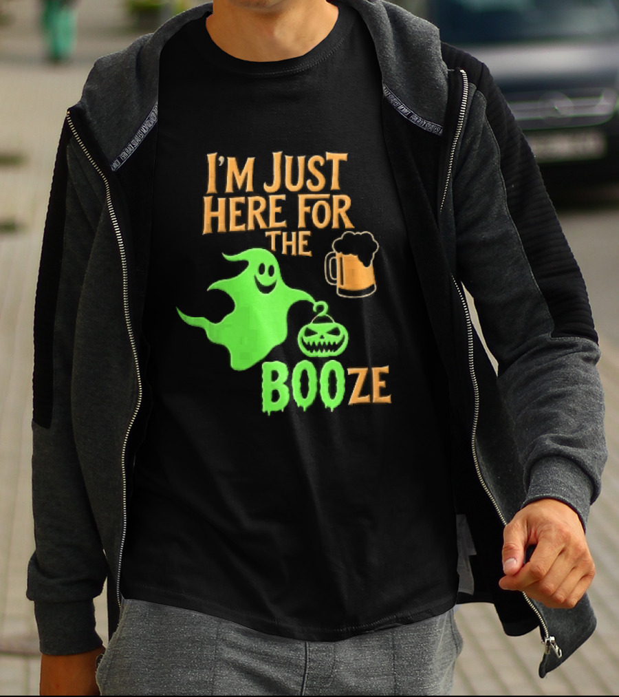 I'm Just Here For The Booze Green Ghost Pumpkin Lantern Beer T-Shirt