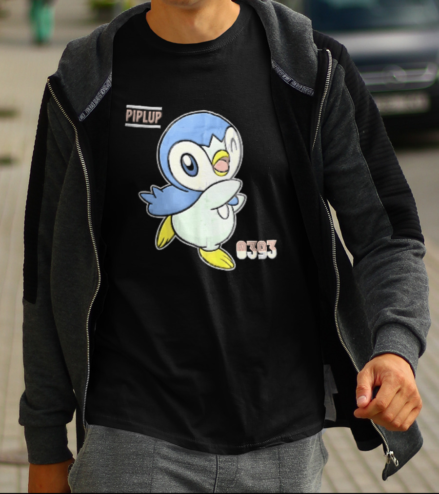 Piplup 0393 Cartoon Penguin Waving Paper Crease Sticker Yellow Feet T-Shirt