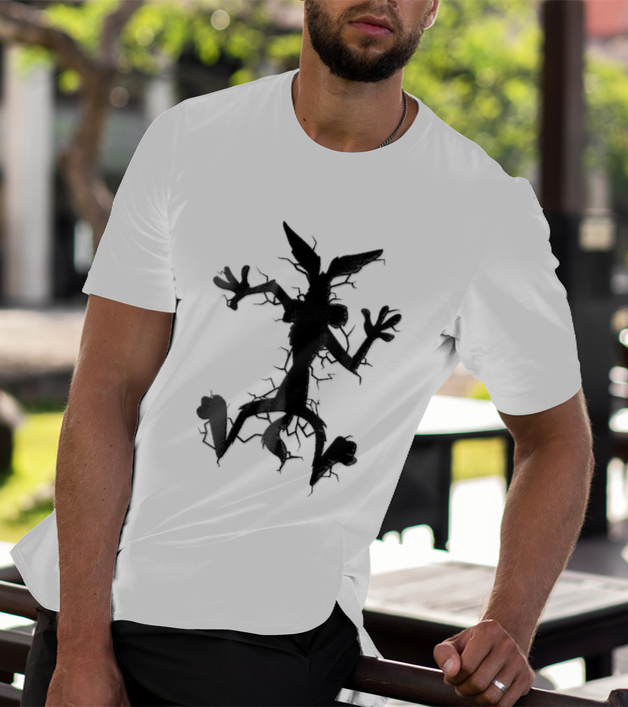 Cartoon Coyote Crash Fractured Stone Impact Hole T-Shirt