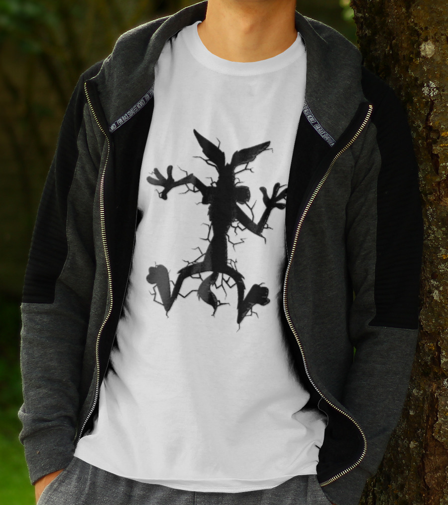 Cartoon Coyote Crash Fractured Stone Impact Hole T-Shirt