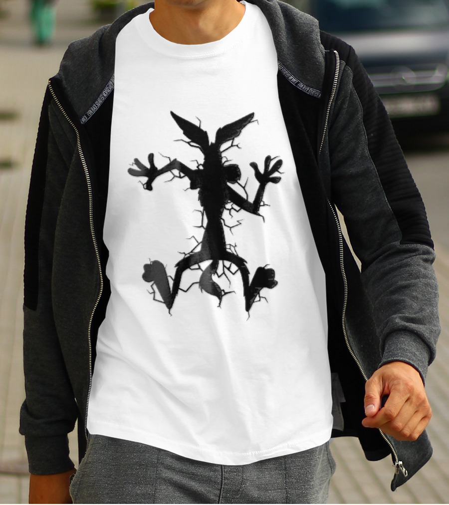 Cartoon Coyote Crash Fractured Stone Impact Hole T-Shirt