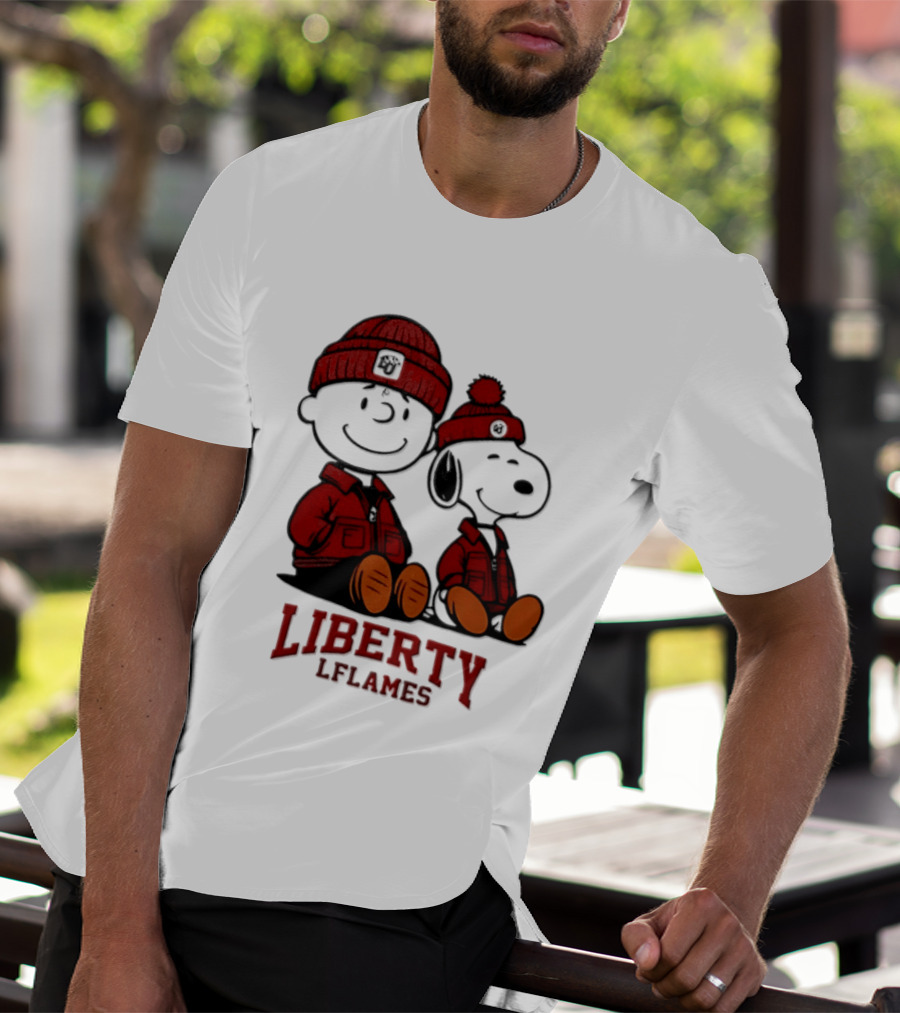 Charlie Brown Snoopy Liberty Flames NCAA Football 2026 Peanuts Collaboration T-Shirt