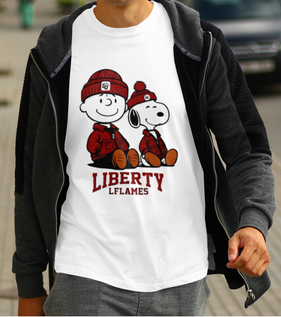 Charlie Brown Snoopy Liberty Flames NCAA Football 2026 Peanuts Collaboration T-Shirt