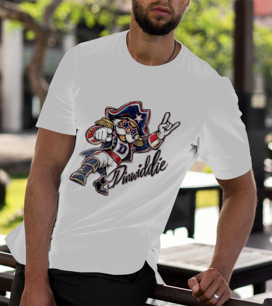 Dinwiddie Generals Cartoon Patriot Star Glasses Pointing Hand Dinwiddie T-Shirt