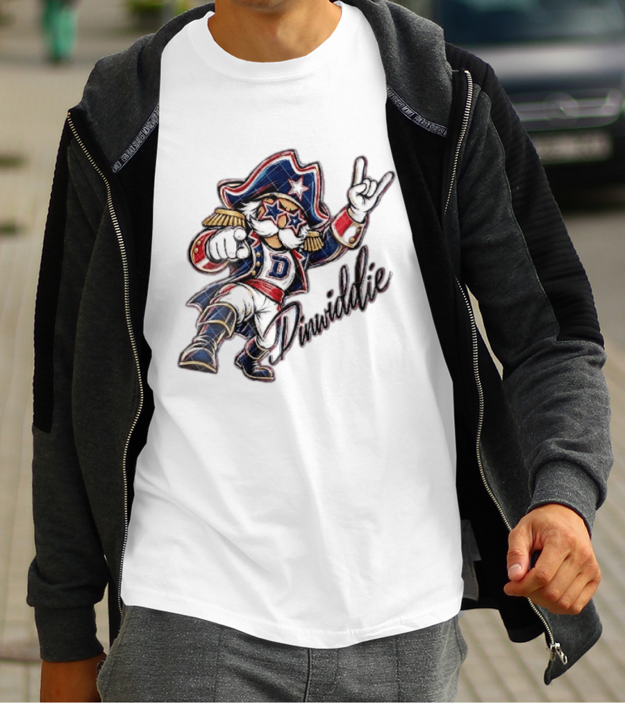 Dinwiddie Generals Cartoon Patriot Star Glasses Pointing Hand Dinwiddie T-Shirt