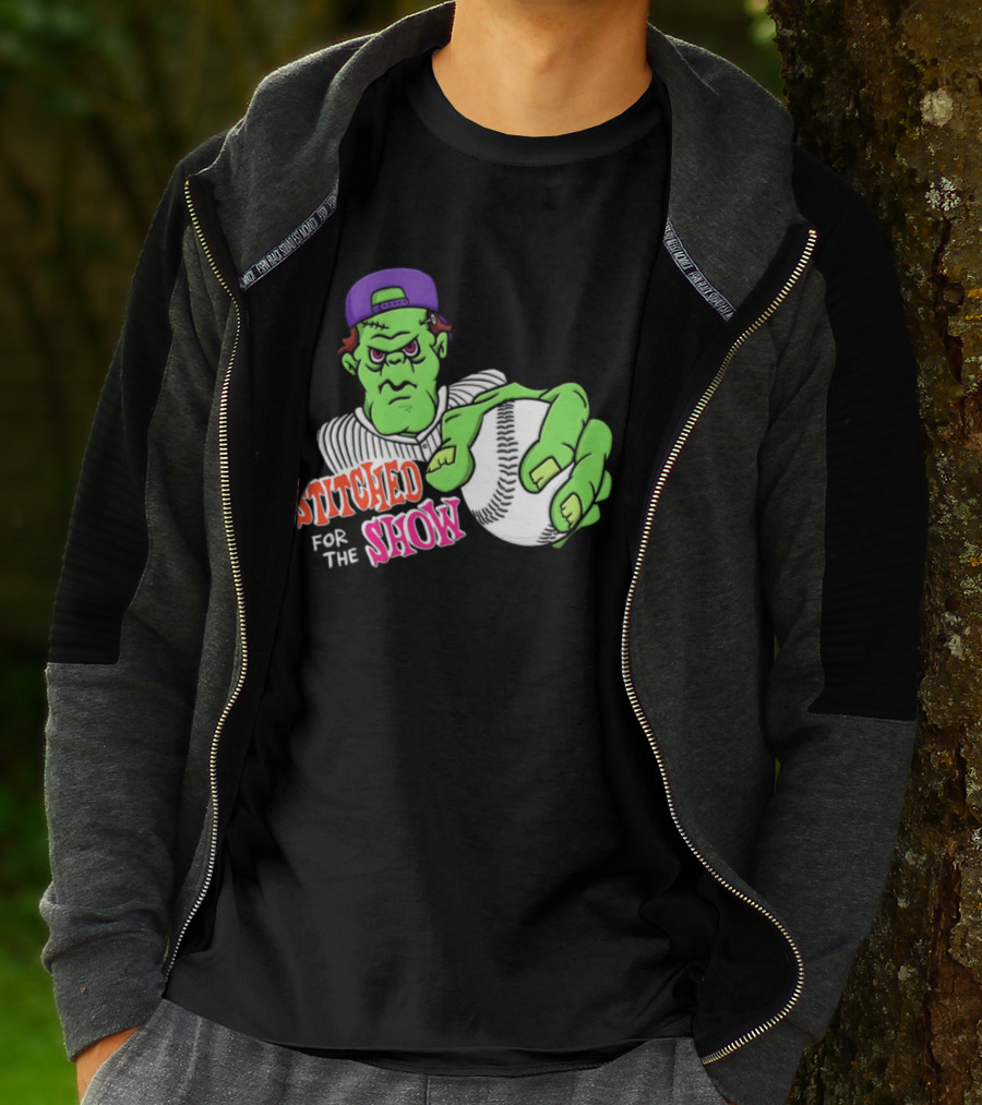 Stitched For The Show Baseball Monster Pitcher Cartoon T-Shirt