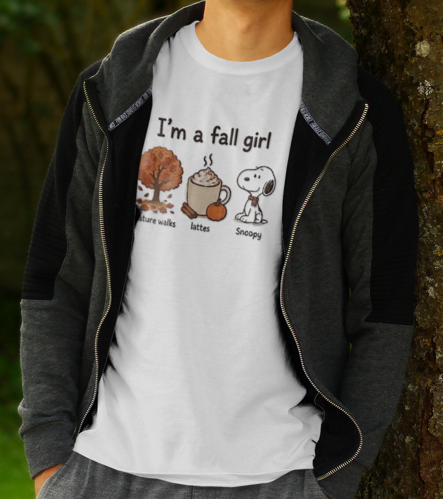 I'm A Fall Girl Nature Walks Lattes Snoopy Autumn Tree Pumpkin Coffee T-Shirt