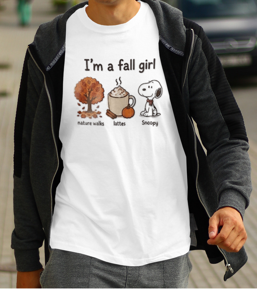 I'm A Fall Girl Nature Walks Lattes Snoopy Autumn Tree Pumpkin Coffee T-Shirt