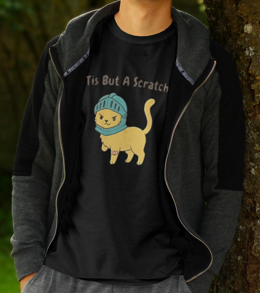 Tis But A Scratch Cartoon Cat Knight Helmet Bandage T-Shirt