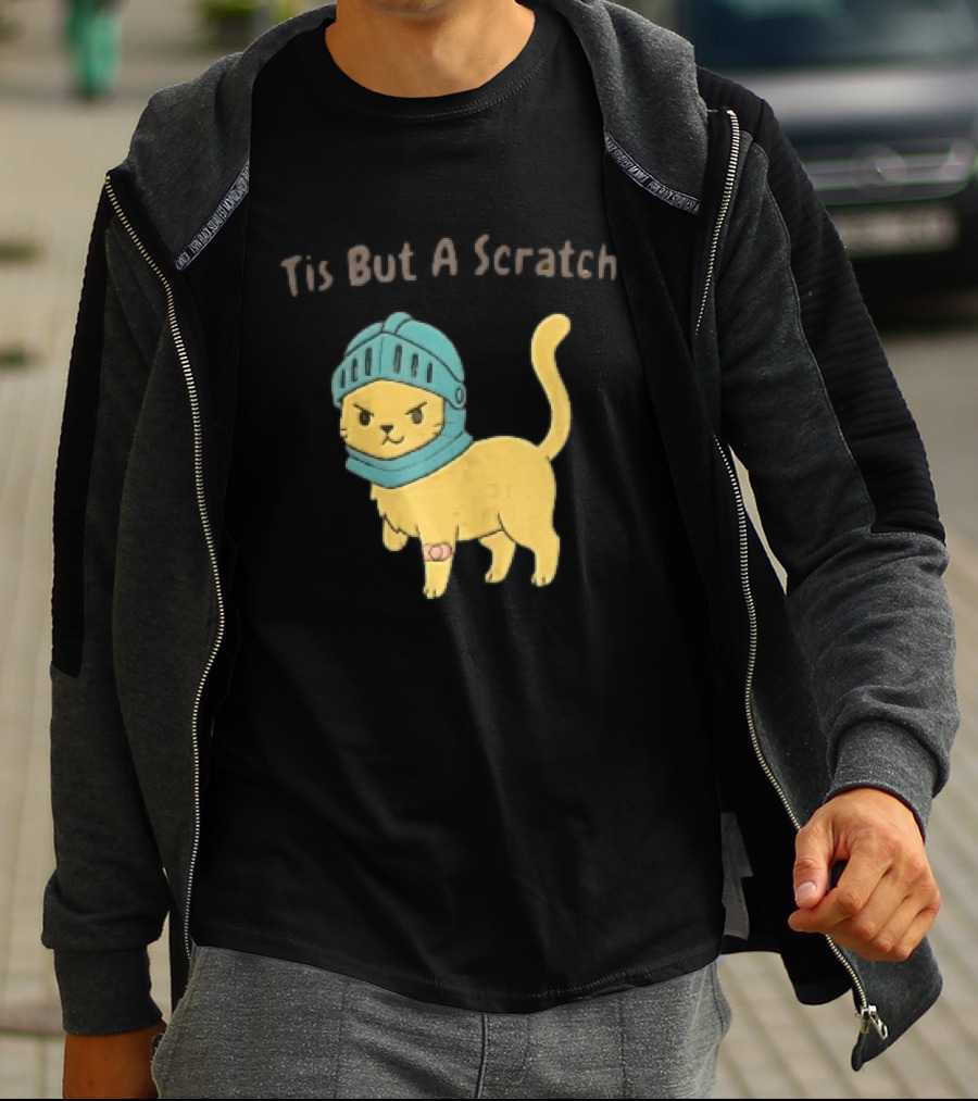 Tis But A Scratch Cartoon Cat Knight Helmet Bandage T-Shirt