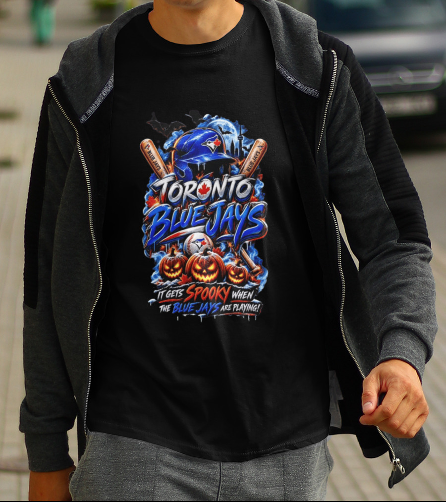 Toronto Blue Jays Halloween Spooky Baseball Theme Bat Pumpkins T-Shirt