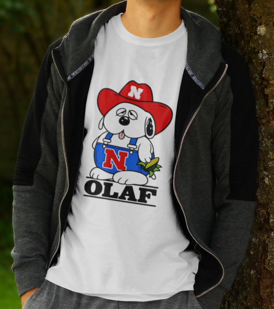 Nebraska Cornhuskers Olaf Dog In Overalls With Corn And Red Hat T-Shirt