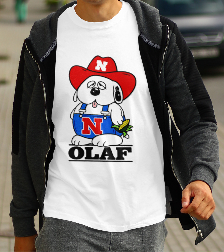 Nebraska Cornhuskers Olaf Dog In Overalls With Corn And Red Hat T-Shirt
