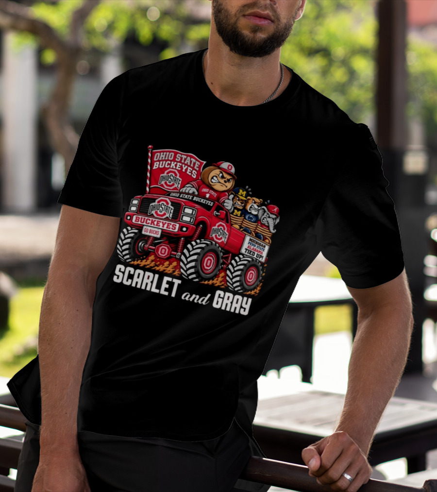 Ohio State Buckeyes 2026 Scarlet And Gray Monster Truck Rivalry Football T-Shirt