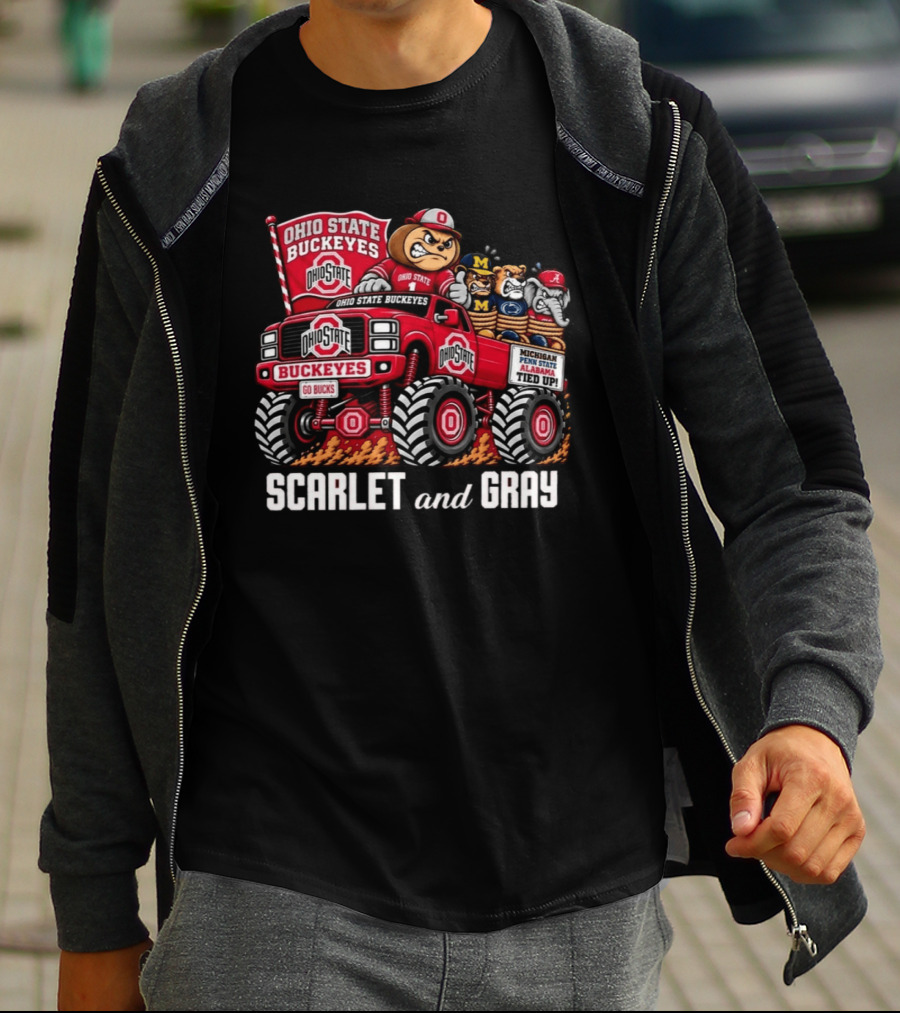 Ohio State Buckeyes 2026 Scarlet And Gray Monster Truck Rivalry Football T-Shirt