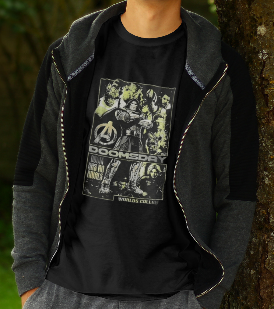 Avengers Doomsday Doom Has No Rivals Worlds Collide Villain Collage Halftone T-Shirt
