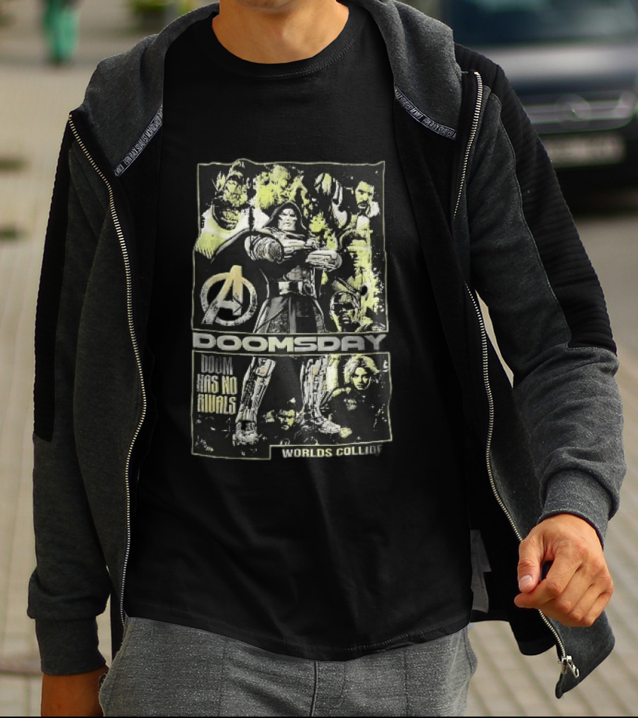 Avengers Doomsday Doom Has No Rivals Worlds Collide Villain Collage Halftone T-Shirt