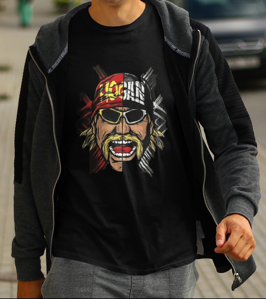 Hogan Red Black Split Face Sunglasses Mustache Caricature T-Shirt