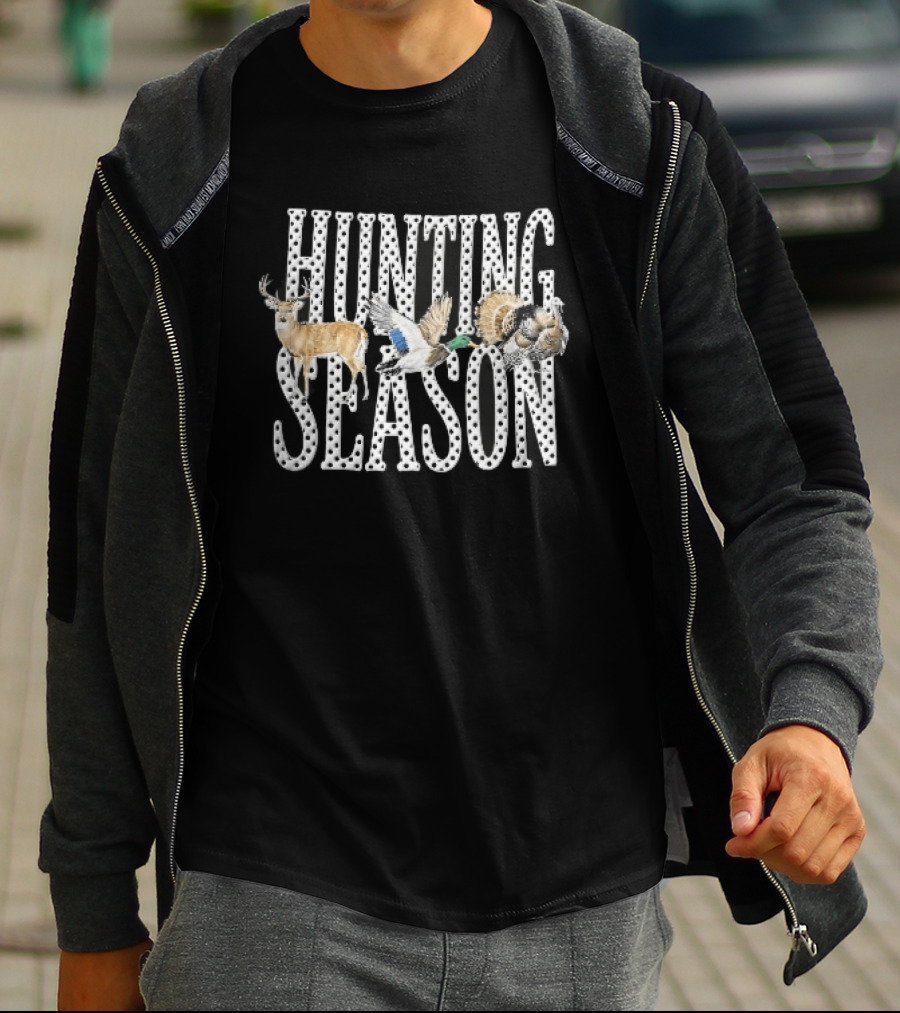 Hunting Season Polka Dot Font Deer Mallard Duck Turkey T-Shirt