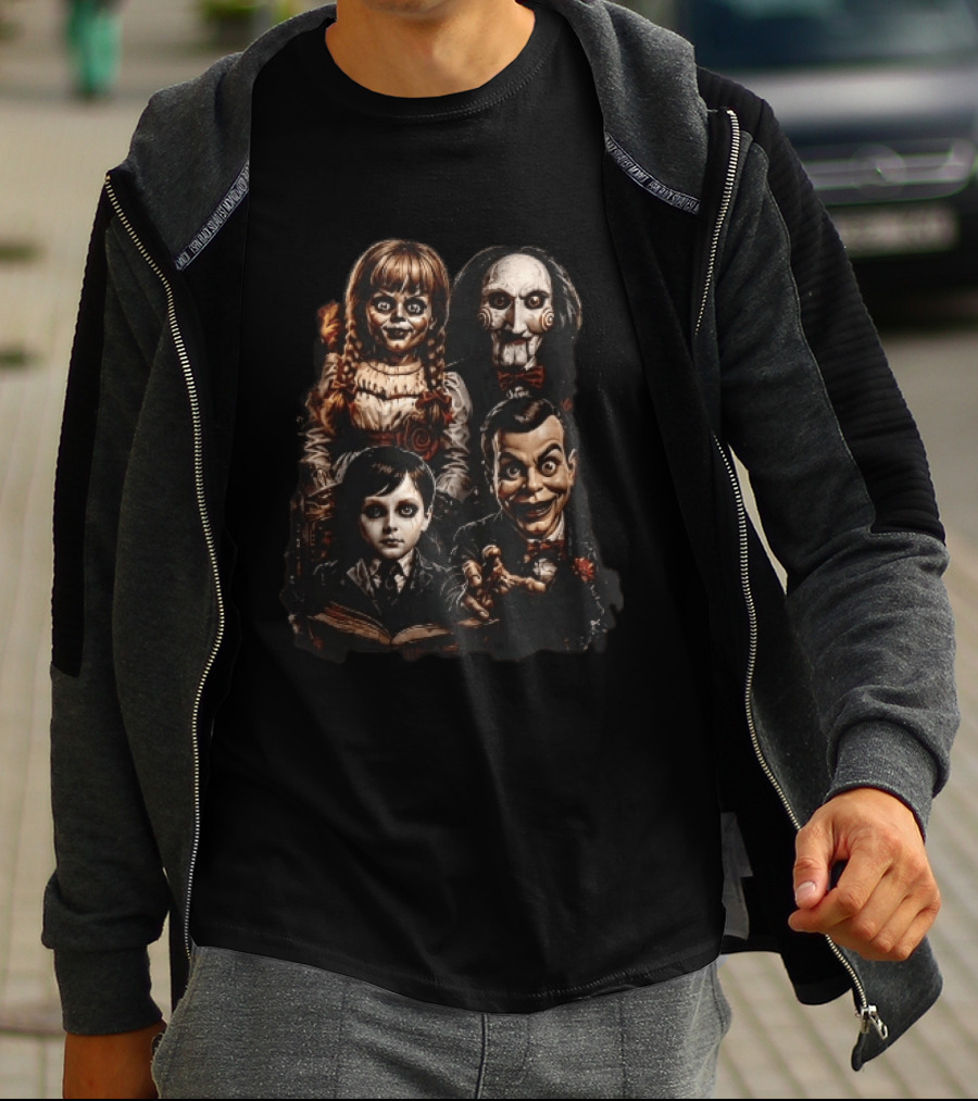 Creepy Horror Ventriloquist Dummies Annabelle Jigsaw Characters T-Shirt
