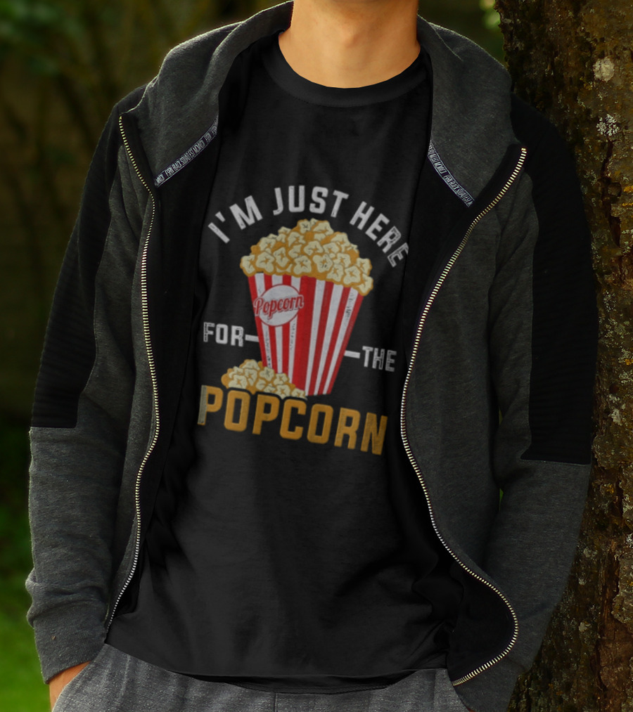 I'm Just Here For The Popcorn Red And White Striped Box T-Shirt