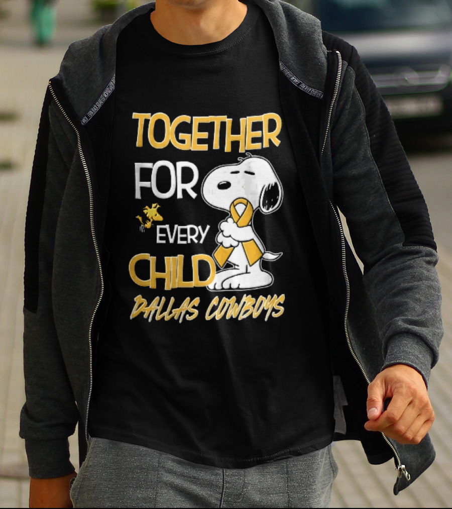 Dallas Cowboys Snoopy Woodstock Gold Ribbon Together For Every Child T-Shirt