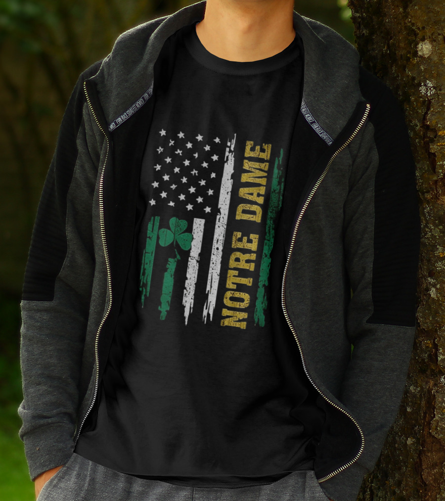 Notre Dame Irish American Flag Football Clover Stars T-Shirt