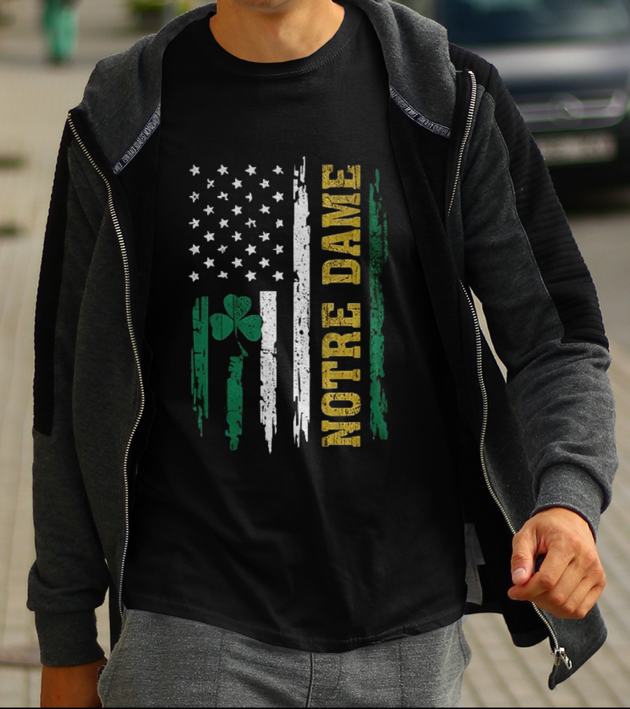 Notre Dame Irish American Flag Football Clover Stars T-Shirt