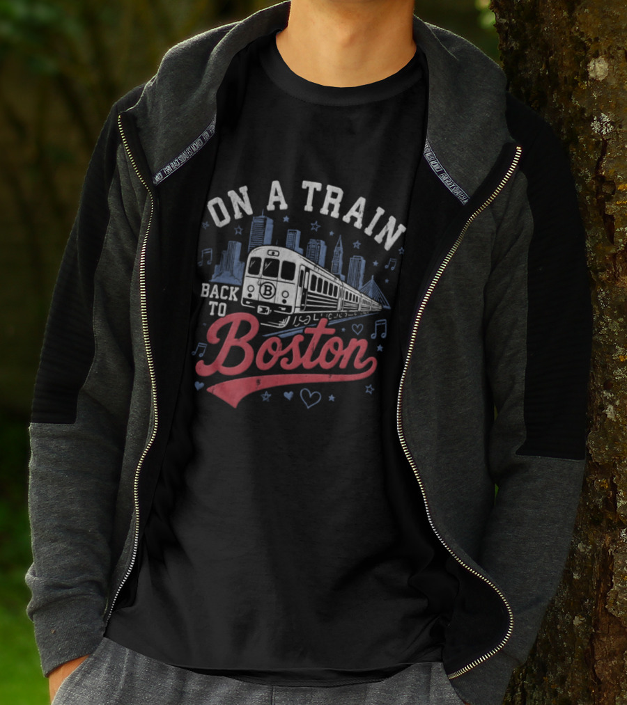 On A Train Back To Boston City Skyline With Musical Notes And Hearts T-Shirt