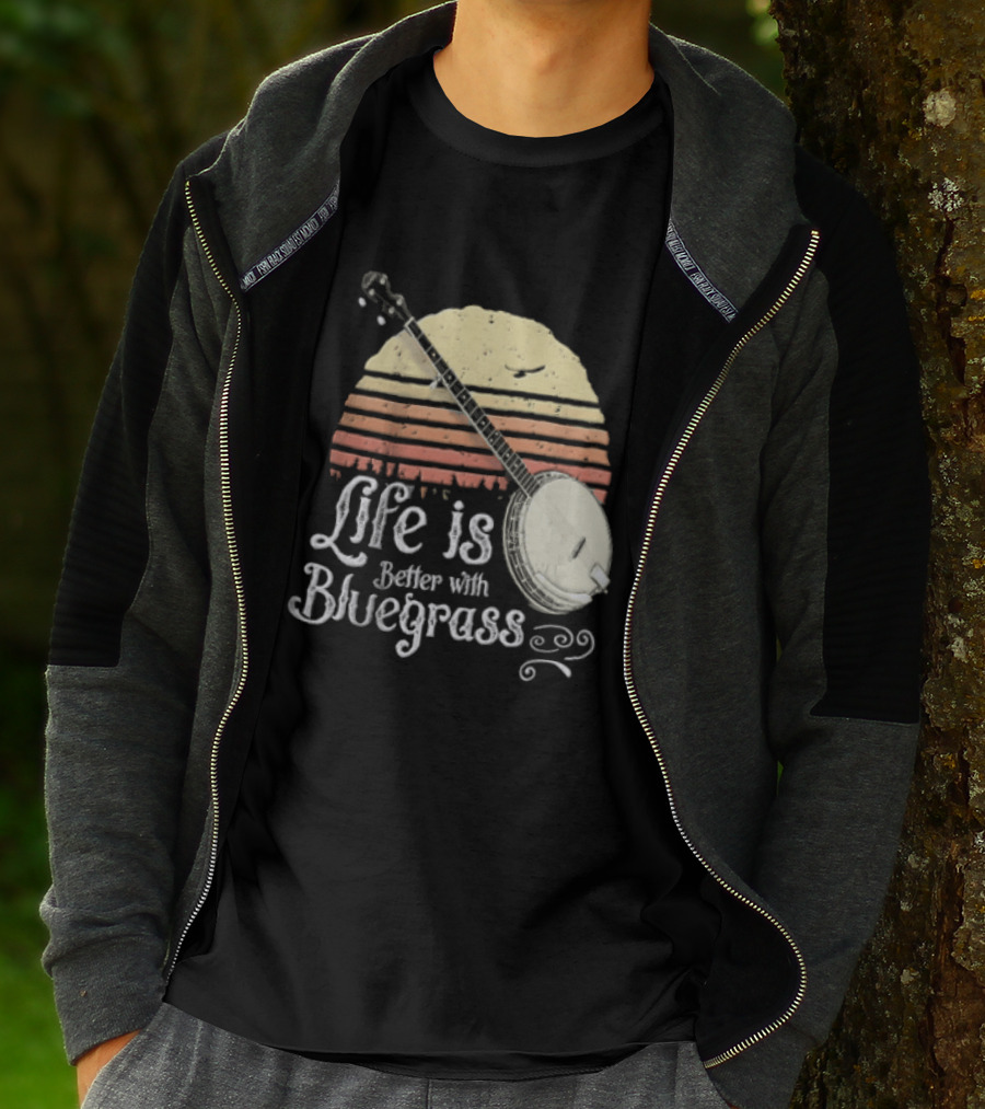 Life Is Better With Bluegrass Vintage Sunset Banjo T-Shirt