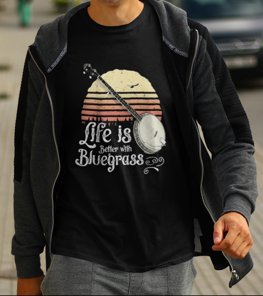 Life Is Better With Bluegrass Vintage Sunset Banjo T-Shirt
