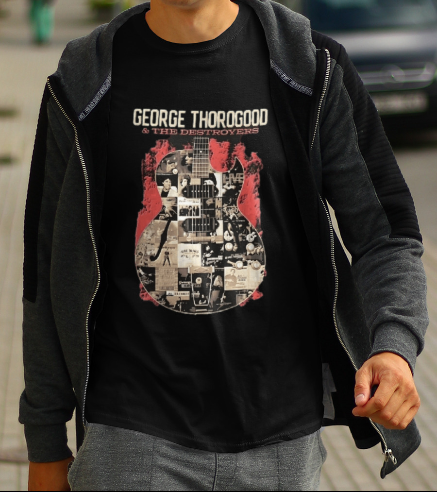 George Thorogood And The Destroyers Album Covers Guitar Collage Red Splash T-Shirt