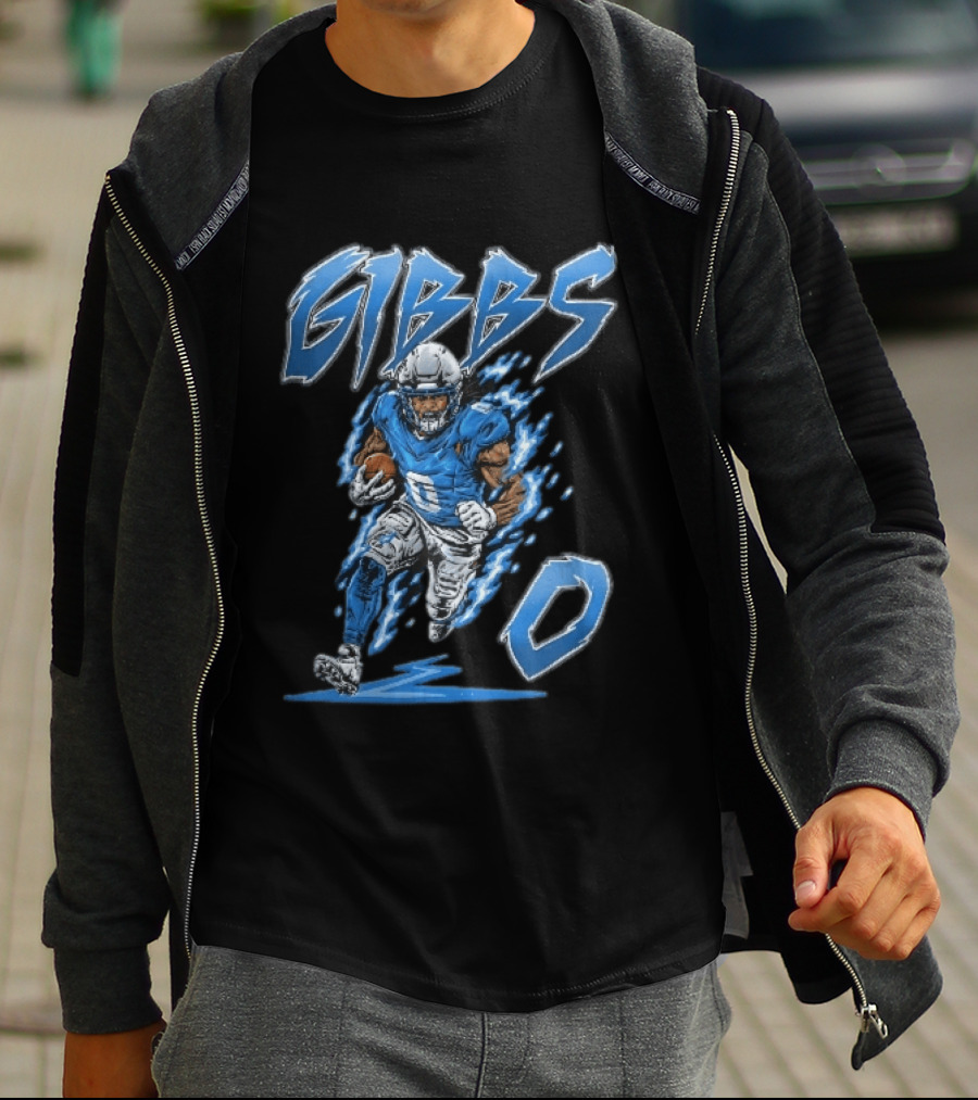Gibbs 0 Blue Energy Lightning Running Football Player Cartoon T-Shirt