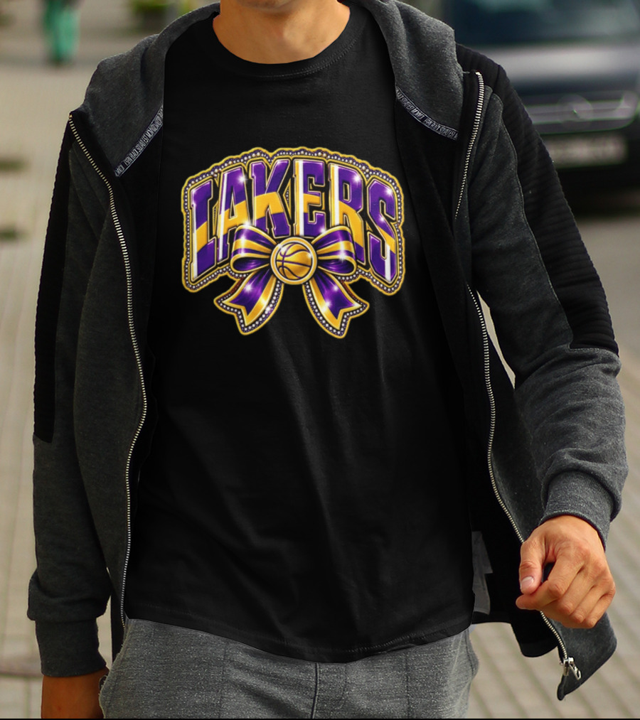 Los Angeles Lakers NBA Basketball Bow Purple Gold T-Shirt