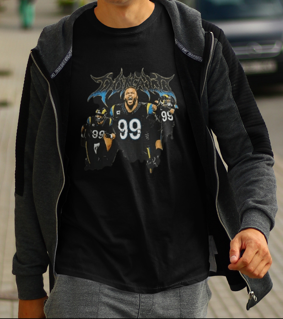 Los Angeles Rams Donald 99 Screaming Heavy Metal Font Collage T-Shirt