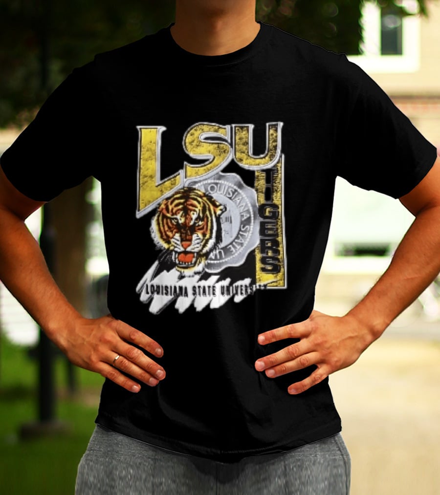 LSU Tigers Louisiana State University Tiger Head Seal Distressed T-Shirt