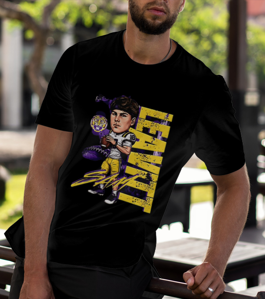 Sam Levis LSU Tigers Football Player Caricature Leavitt 18 Signature T-Shirt