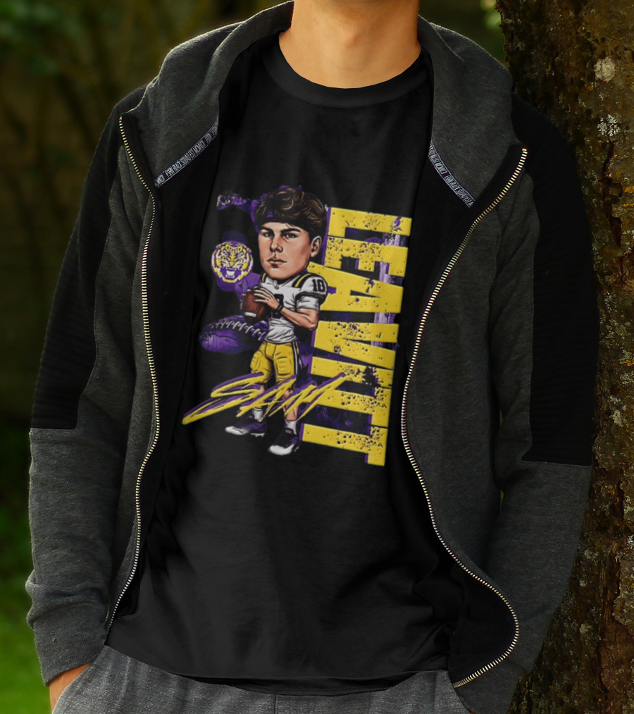 Sam Levis LSU Tigers Football Player Caricature Leavitt 18 Signature T-Shirt