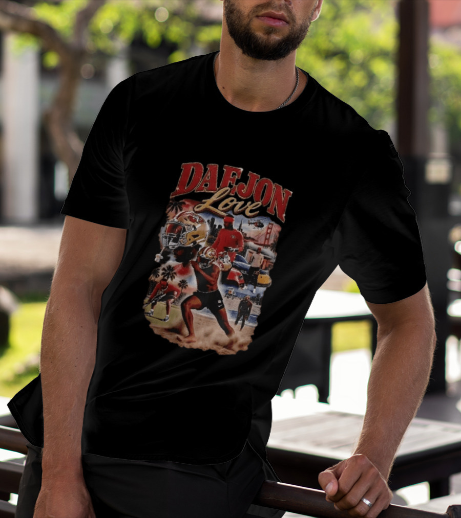 San Francisco 49ers Daejon Love Collage Running Barefoot Beach Player Photos T-Shirt