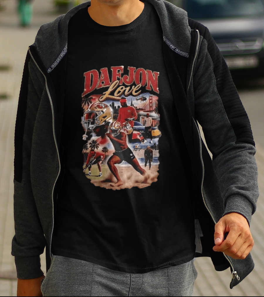 San Francisco 49ers Daejon Love Collage Running Barefoot Beach Player Photos T-Shirt