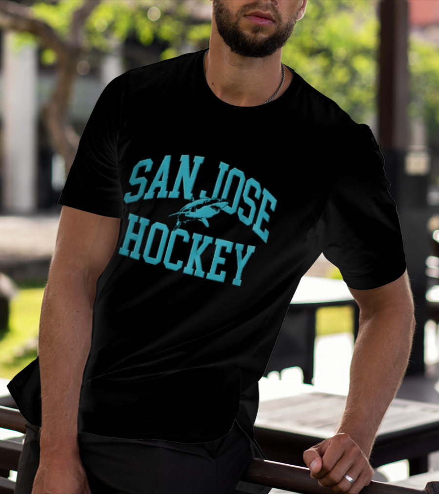 San Jose Hockey Great White Shark Arched Teal Halftone T-Shirt