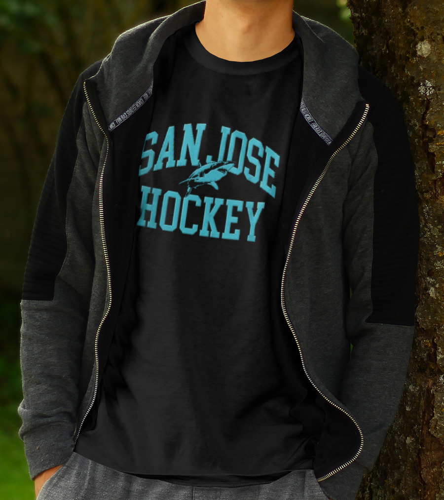 San Jose Hockey Great White Shark Arched Teal Halftone T-Shirt
