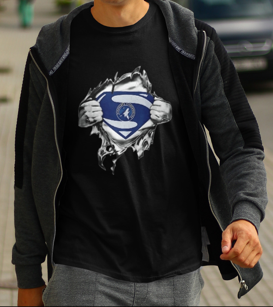 Minnesota Timberwolves Superman Emblem Ripped Chest NBA Fan T-Shirt