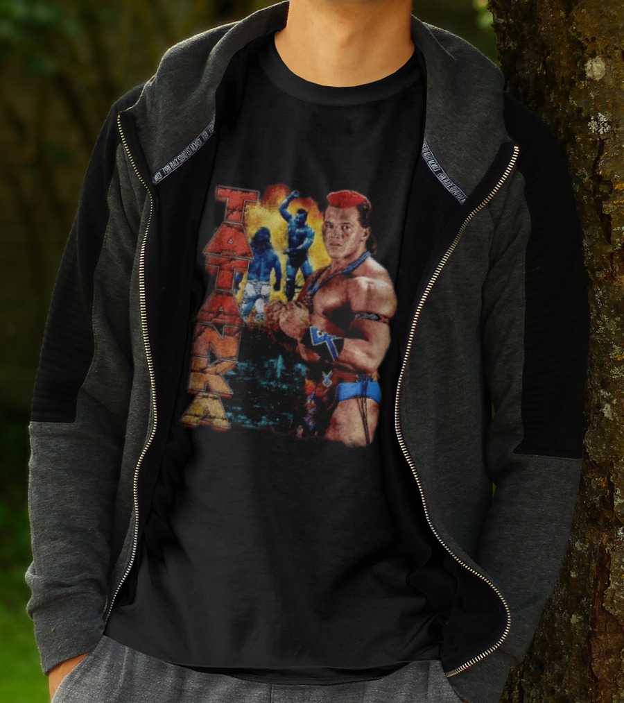 Tatanka Wrestling Legend Muscle Warrior Pose Action T-Shirt