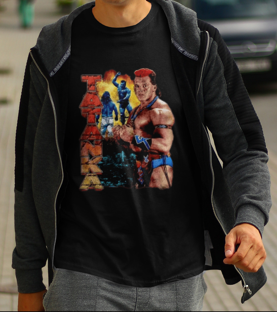 Tatanka Wrestling Legend Muscle Warrior Pose Action T-Shirt