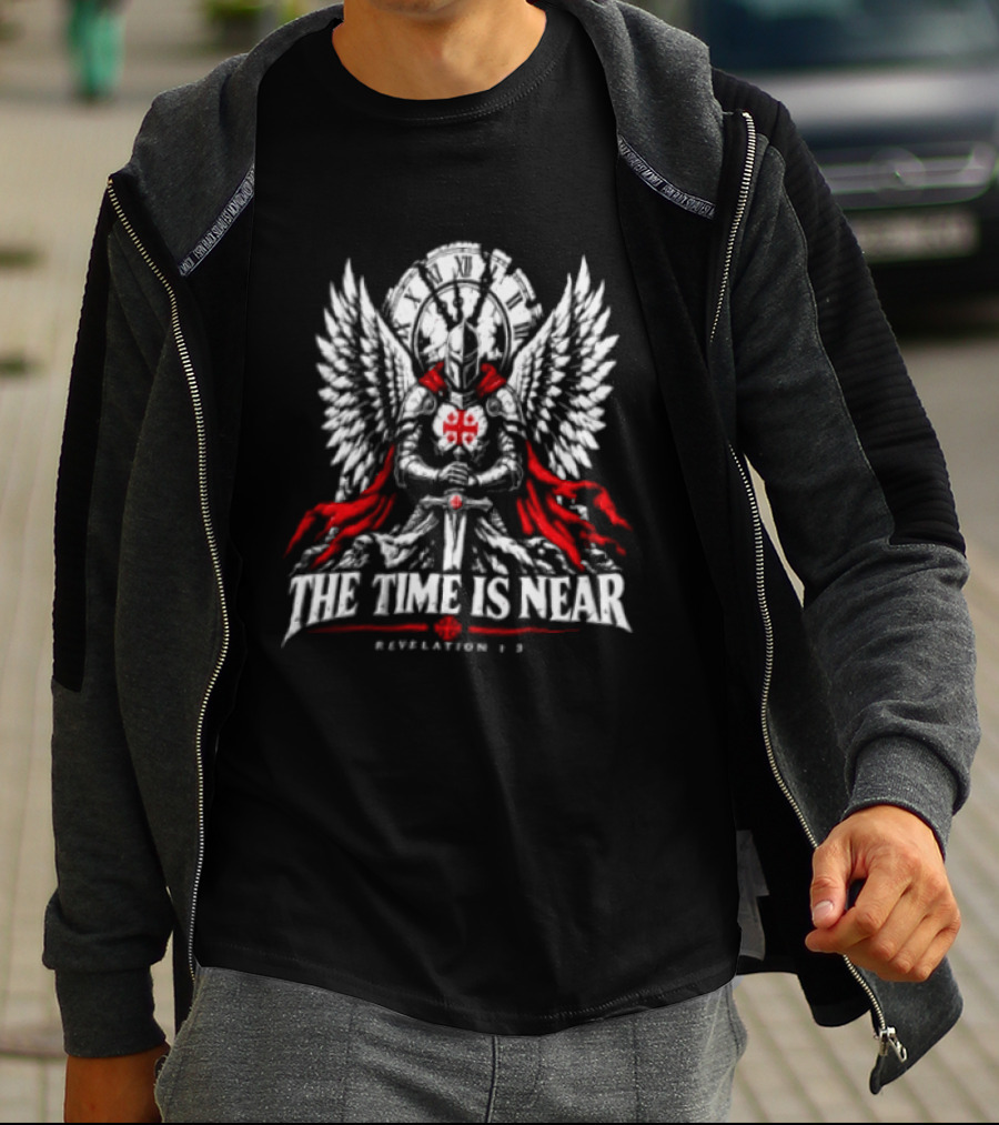 The Time Is Near Revelation 1:3 Winged Cross Knight Templar T-Shirt