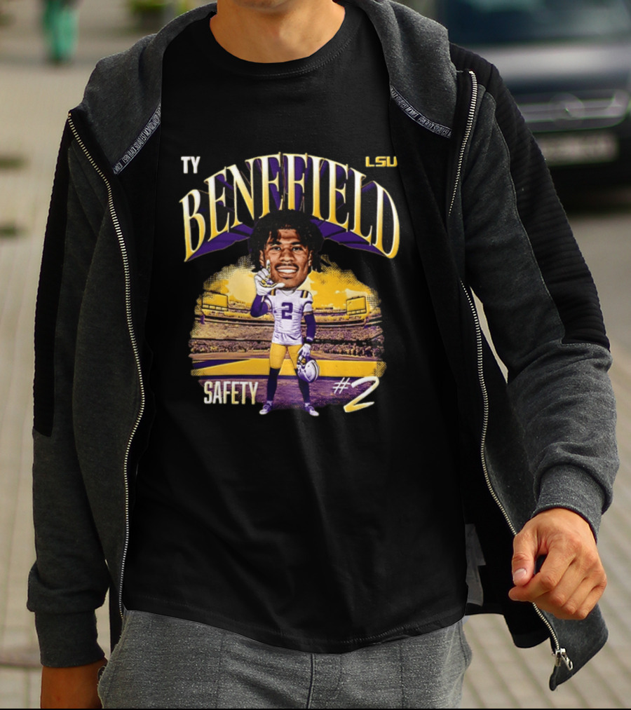 Ty Benefield LSU Football Safety #2 Caricature Stadium T-Shirt