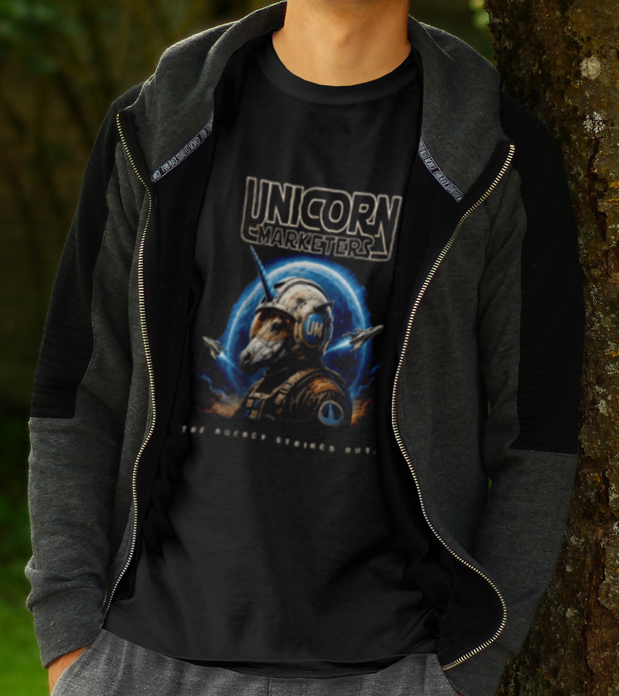 Unicorn Marketers Astronaut Space Adventure The Agency Strikes Out T-Shirt
