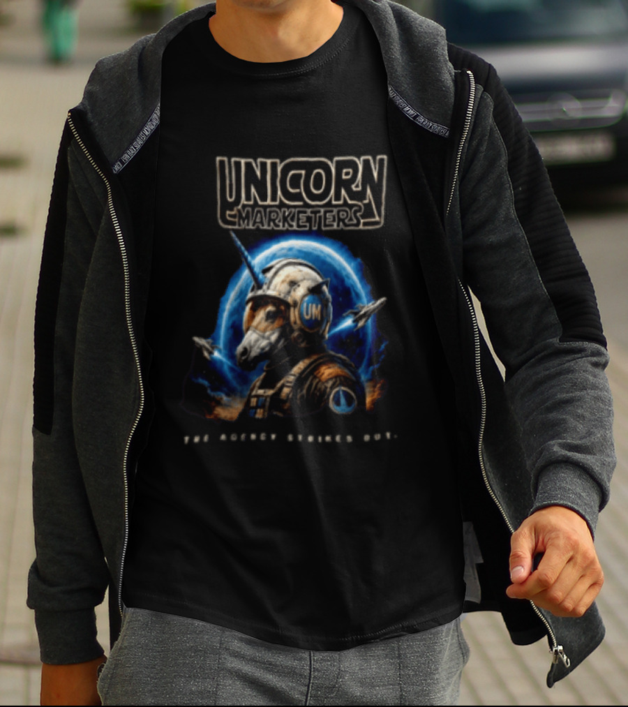 Unicorn Marketers Astronaut Space Adventure The Agency Strikes Out T-Shirt