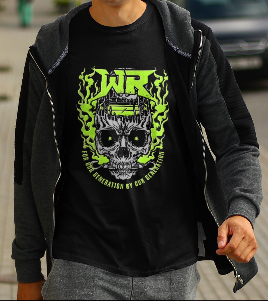 Neon Green Flames Skull WR Wrestling Ring For Our Generation T-Shirt